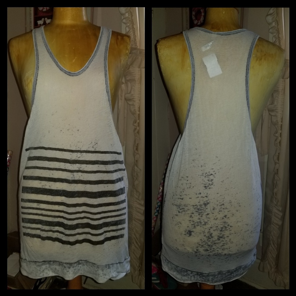 Fluxus singlet burnout Y2k Semi Sheer Thin Worn Out Fabric Top New
